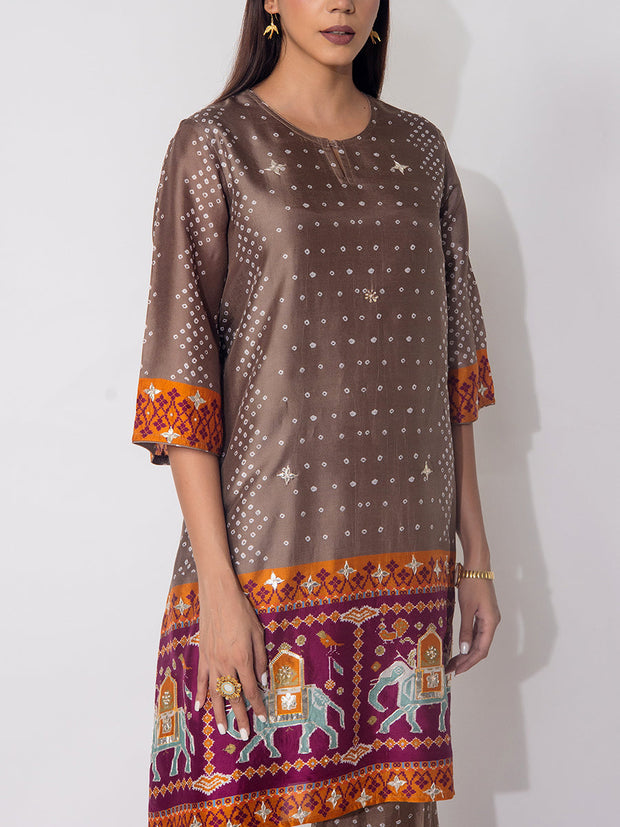 Brown  Bandhani  Vasansi Silk Co-ord Set