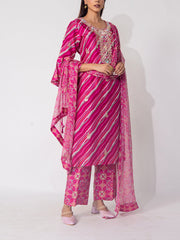 Pink Leheriya Embroidered Suit Set