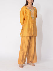Mustard Embroidered Vasansi Silk Printed Co-ord Set