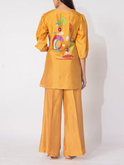 Mustard Embroidered Vasansi Silk Printed Co-ord Set