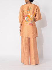 Peach Vasansi Silk Embroidered Vasansi Silk Printed Co-ord Set