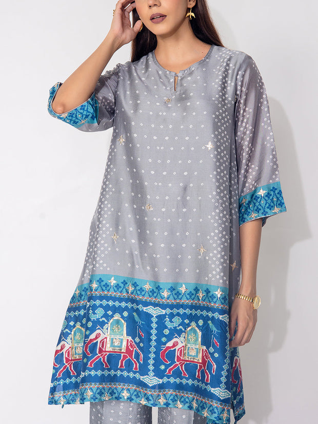 Grey Bandhani  Vasansi Silk Co-ord Set