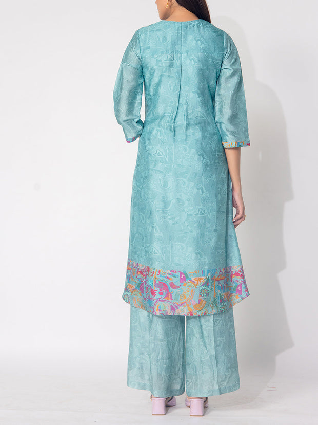 Sea Green  Embroidered Vasansi Silk Printed Kurta and Pant Set