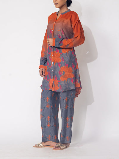 Orange And Grey Vasansi Silk Printed Co-ord Set