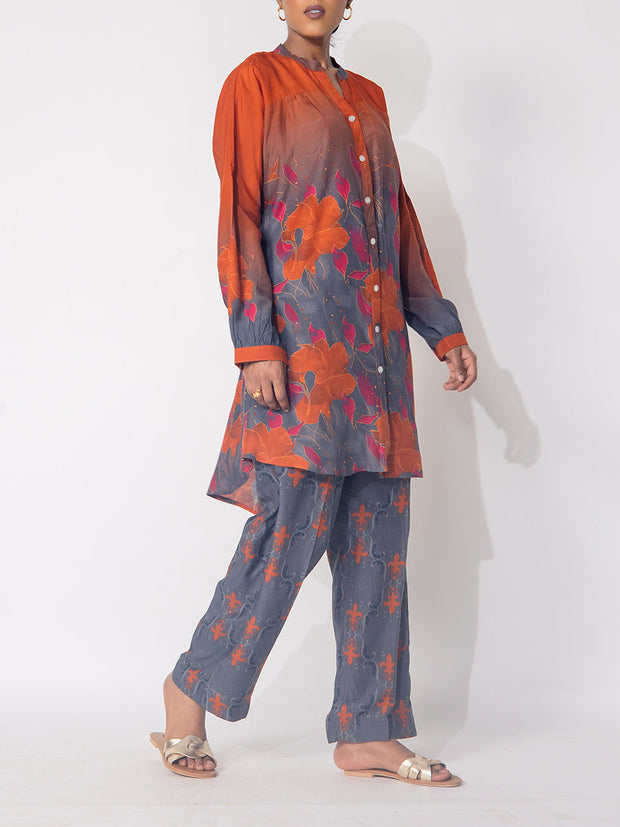 Orange And Grey Vasansi Silk Printed Co-ord Set