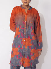 Orange And Grey Vasansi Silk Printed Co-ord Set