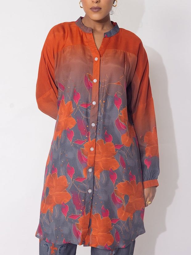 Orange And Grey Vasansi Silk Printed Co-ord Set