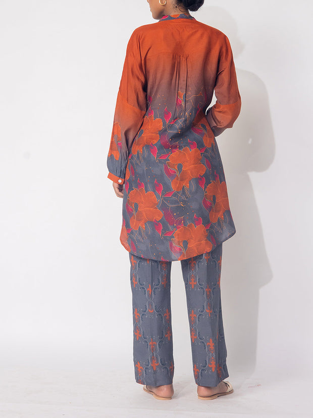 Orange And Grey Vasansi Silk Printed Co-ord Set