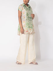 Off- White and Green Vasansi Silk Printed Top