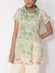 Off- White and Green Vasansi Silk Printed Top
