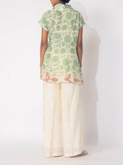 Off- White and Green Vasansi Silk Printed Top
