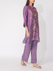 Purple  Vasansi Silk Printed Kurta and Pant Set