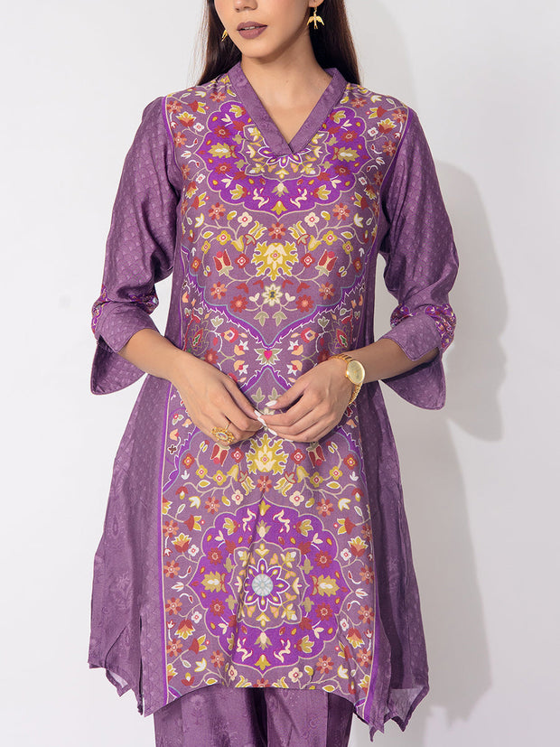 Purple  Vasansi Silk Printed Kurta and Pant Set