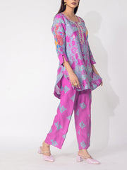 Pink Embridered Vasansi Silk Printed Co-ord Set