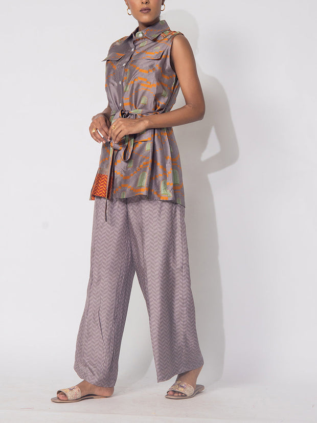 Brown Vasansi Silk Pritned Co-ord Set