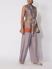Brown Vasansi Silk Pritned Co-ord Set