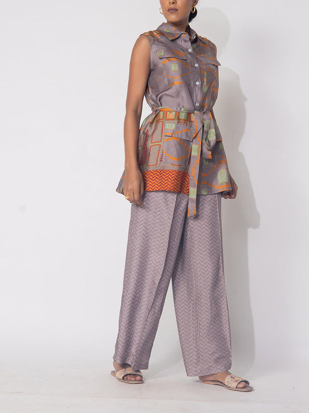 Brown Vasansi Silk Pritned Co-ord Set