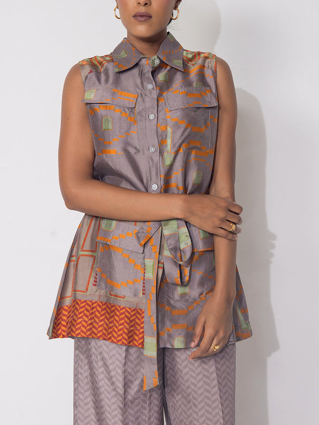Brown Vasansi Silk Pritned Co-ord Set