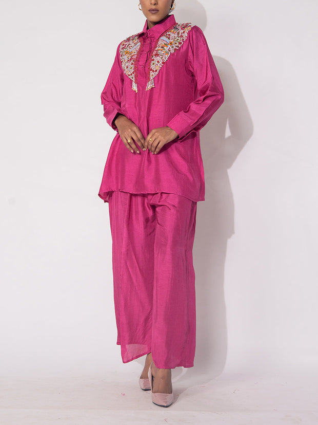 Fuchsia Pink Silk Co-Ord Set