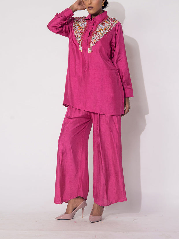 Fuchsia Pink Silk Co-Ord Set