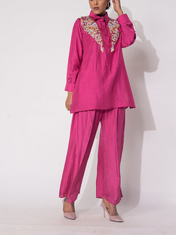 Fuchsia Pink Silk Co-Ord Set