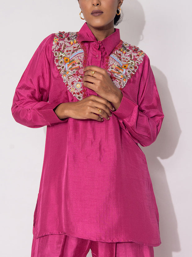 Fuchsia Pink Silk Co-Ord Set
