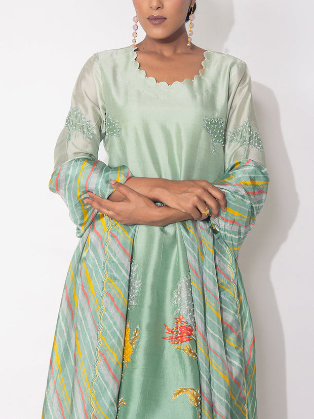 Light Green  Embroidered Vasansi Silk Salwar Suit