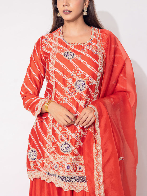 Orange Silk Sharara Set