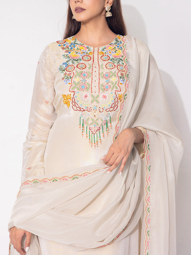 Off-white Tissue Sharara Set