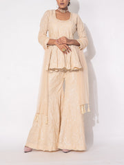 Beige Wrinkle Crepe Sharara Set