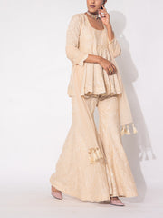 Beige Wrinkle Crepe Sharara Set