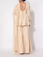 Beige Wrinkle Crepe Sharara Set