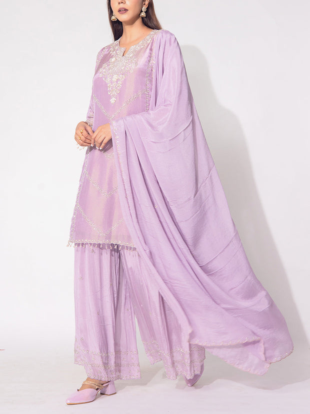 Purple Tissue Sharara Set