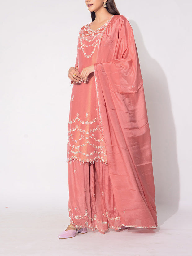 Peach Tissue Sharara Set
