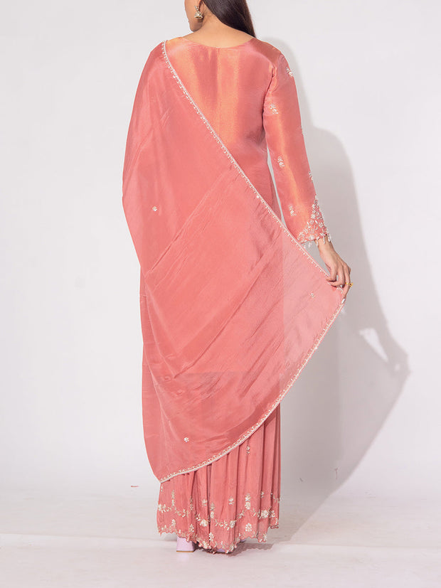 Peach Tissue Sharara Set