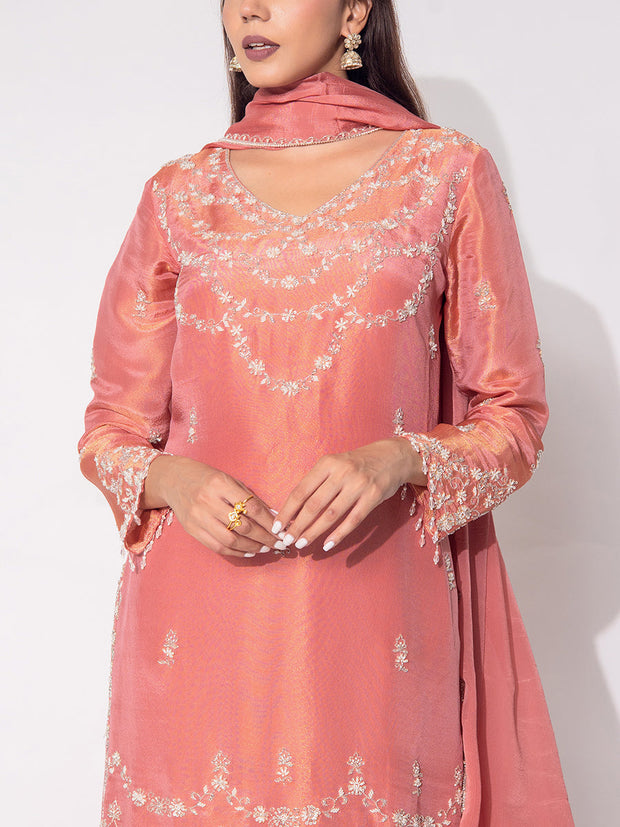 Peach Tissue Sharara Set