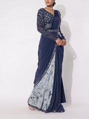 Dark Blue Silk Drape Saree