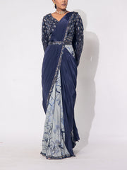 Dark Blue Silk Drape Saree