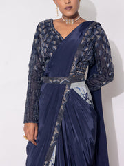 Dark Blue Silk Drape Saree
