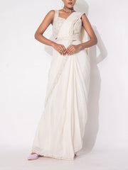 White Silk Drape Saree