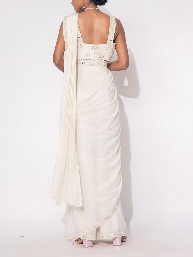 White Silk Drape Saree