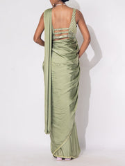Green Satin Silk Drape Saree