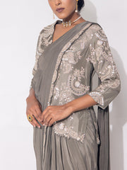 Grey Crep Drape Saree
