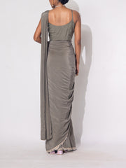 Grey Crep Drape Saree