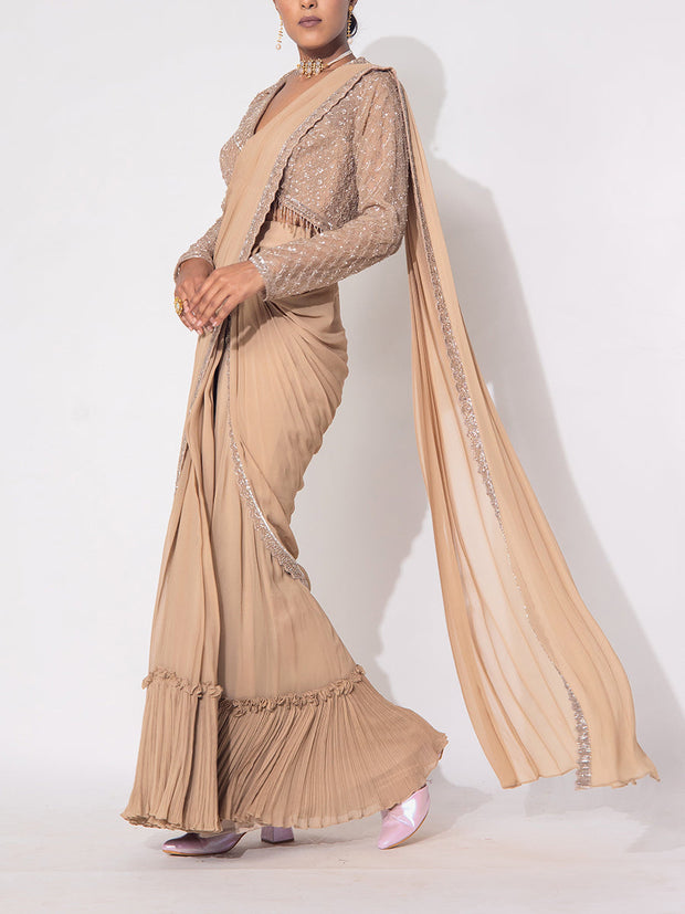 Brown Georgette Drape Saree