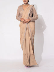 Brown Georgette Drape Saree