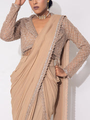 Brown Georgette Drape Saree