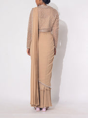 Brown Georgette Drape Saree