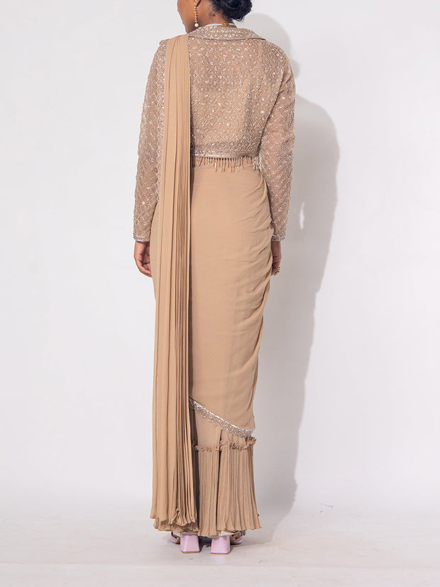 Brown Georgette Drape Saree
