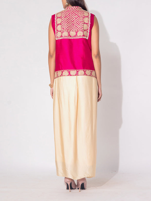 Pink And Off White Silk Jacket Set